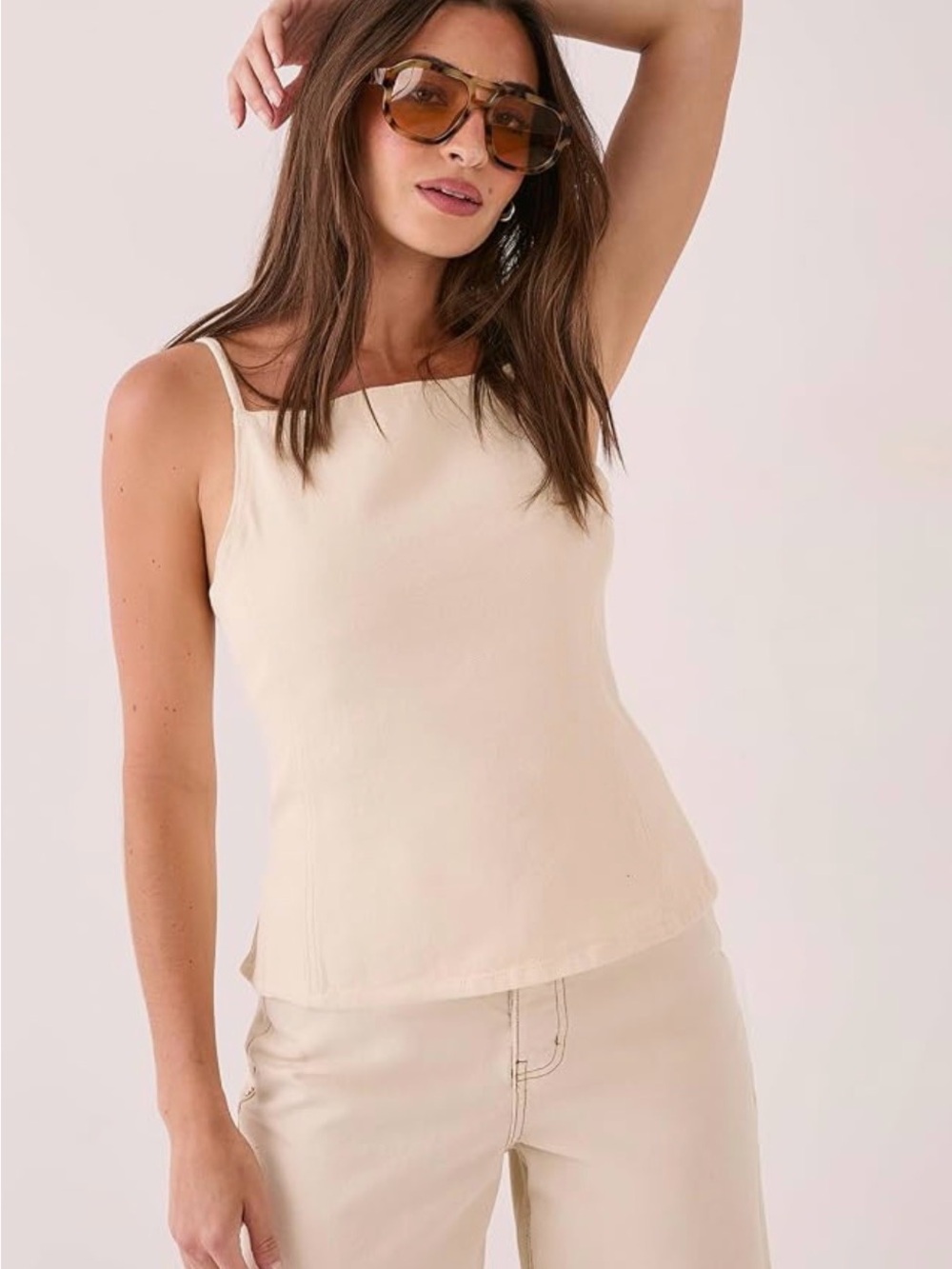 Nasty Gal Cream Square-Neck Camisole